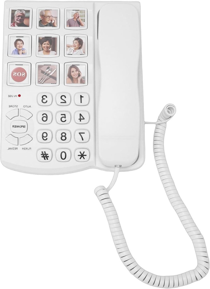Vaste Telefoon - Grote Knoppen Telefoon - Gemakkelijk Bellen - Verstelbaar Volume - 10 Geheugenslots - Wit