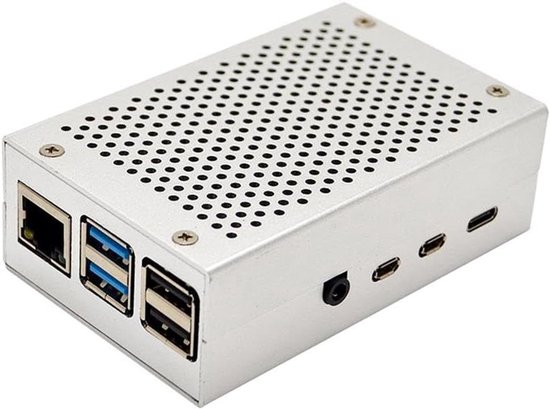 Metalen Behuizing - Beschermende Doos - Computer Bescherming - Compact Ontwerp - Voor Raspberry Pi 4 - Zilver