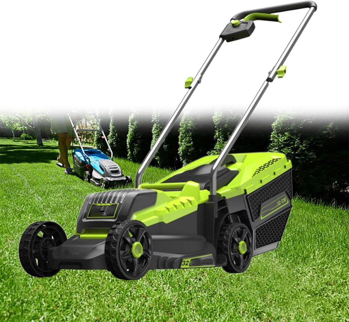 Elektrische Grasmaaier - Accu Grasmaaier - Gazon Onderhoud - Borstelloze Motor - 33 cm Snijdbreedte - Zwart