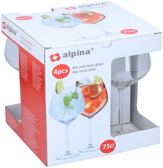alpina Cocktailglazen 4 Stuks - Glazen voor Gin Tonic, Aperol Spritz en Cocktails - Gin & Tonic Glas 73 cl - Cocktailset - Glas