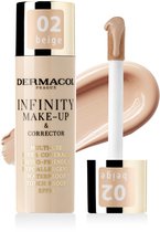 Dermacol Infinity Make-up & Corrector, 02 Beige, met applicator en veeg make-up.