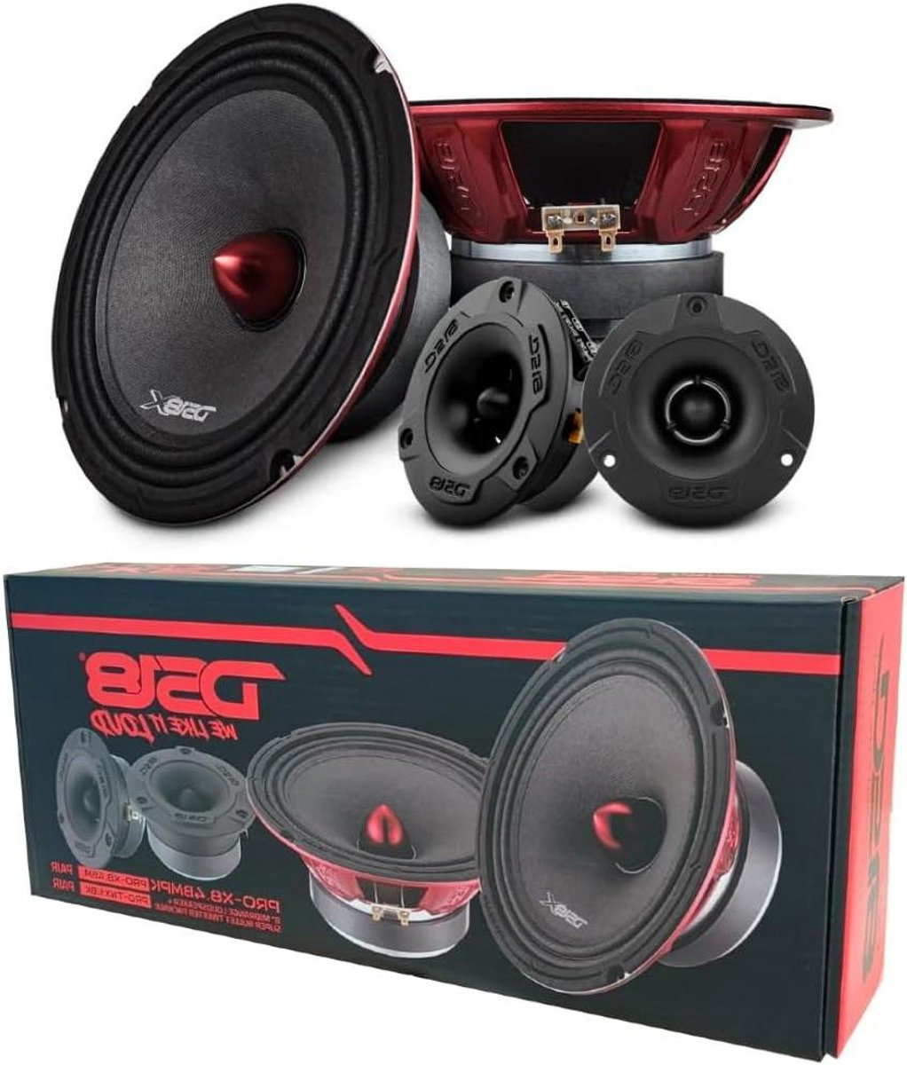 KIT SET VOOR DS18 PRO-X8.4BMPK 2-weg luidsprekersysteem, 20 cm x 200 mm 8", 275 watt RMS, 550 watt max, met 2 midrange-drivers en 2 tweeters, 4 ohm, voor auto's, paar kit