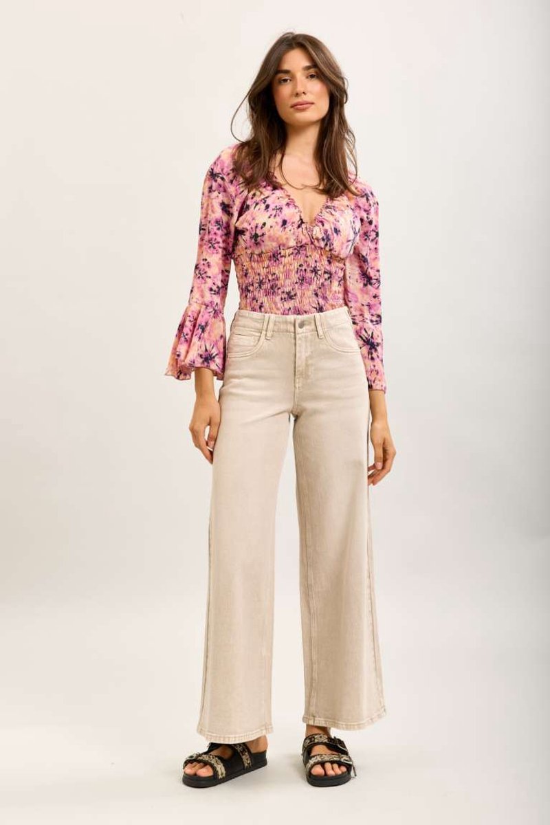 Toxik3 - broek hoge taille wide-leg denim beige