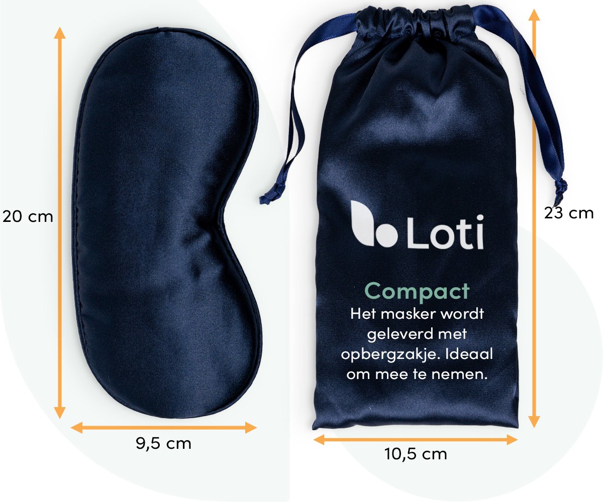 Loti Premium Zijden Slaapmasker + Opbergzakje - 100% Verduisterend Oogmasker - Verstelbaar - Blinddoek - Zijdezacht - Anti-Rimpel – Eye Mask – Sleep Mask – Blauw — afbeelding 7