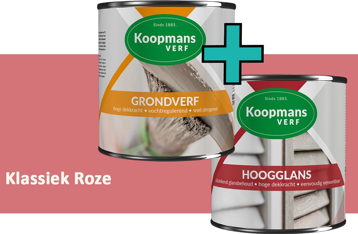 Koopmans Grondverf en Hoogglans Lakverf - set geschikt voor hout en metaal – Klassiek Roze – 2x – 1,5 l