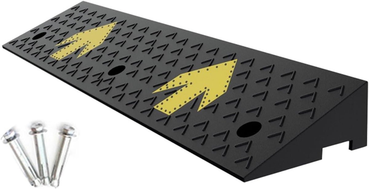 Stoeprand helling - Oprit rubber - Drempel overbruggen - Antislip textuur - 100x25x4 cm - Zwart