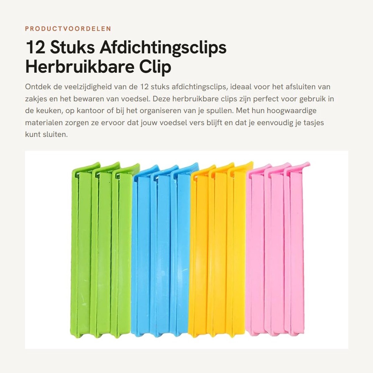 Dailygoods- Afdichtingsclips 12 Stuks - Sluitclips - Herbruikbaar - Waterdicht - Hoogwaardig Kunststof - Veilig voor Koelkast