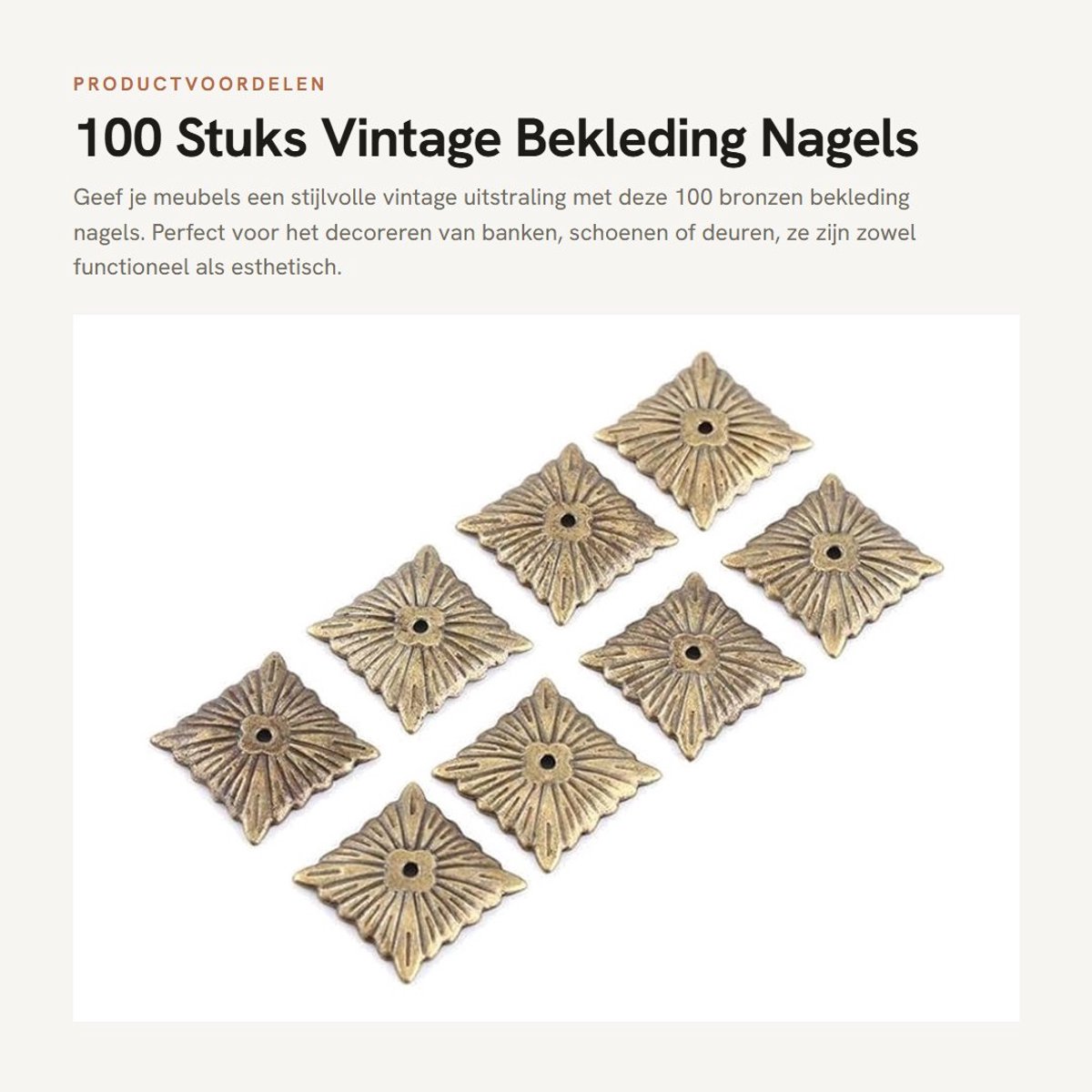 Dailygoods- Bekleding Nagels 100 Stuks - Vintage Metalen Tag - Decoratieve Tack Stud - Meubel Bekleding - Stevig Ijzermateriaal - Perfect Voor Knutselen - Meubelspijkers
