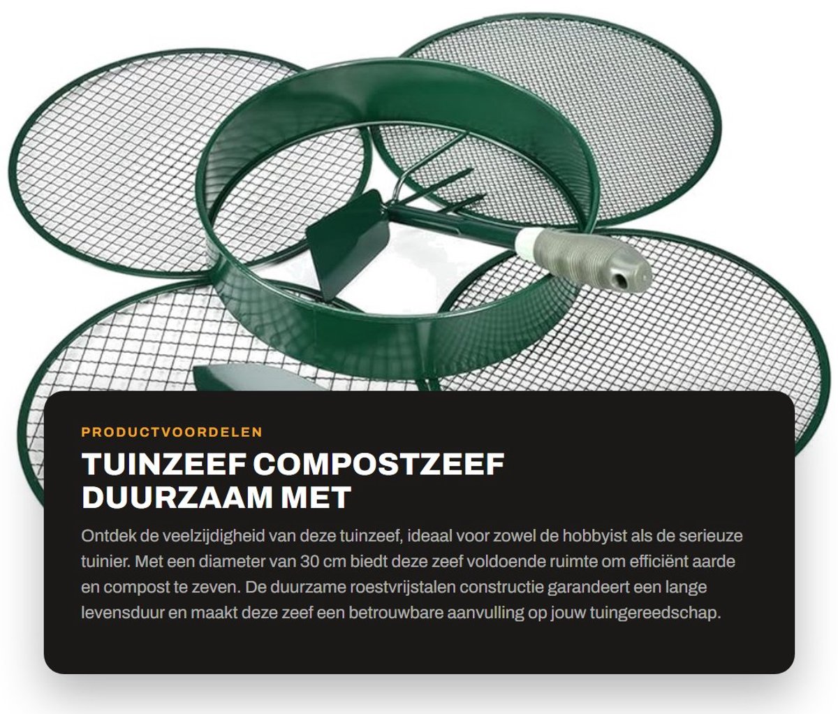 Dailygoods- Tuinzeef 30 cm - Roestvrij Staal - 4-in-1 Inzetstukken 3/6/9/12 mm - Tuingereedschap - Schep/Schoffel - Duurzaam Gebruik - Grondzeef