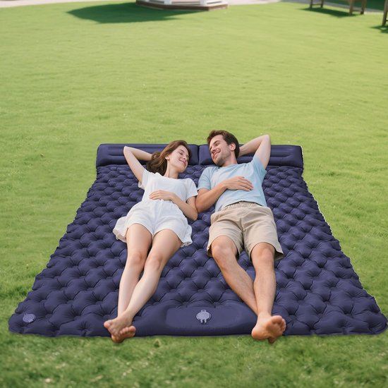 Dubbele slaapmat - Luchtkussen matras - Kamperen en outdoor - Snel opblaasbaar - 190 x 120 cm - Donkerblauw — afbeelding 3