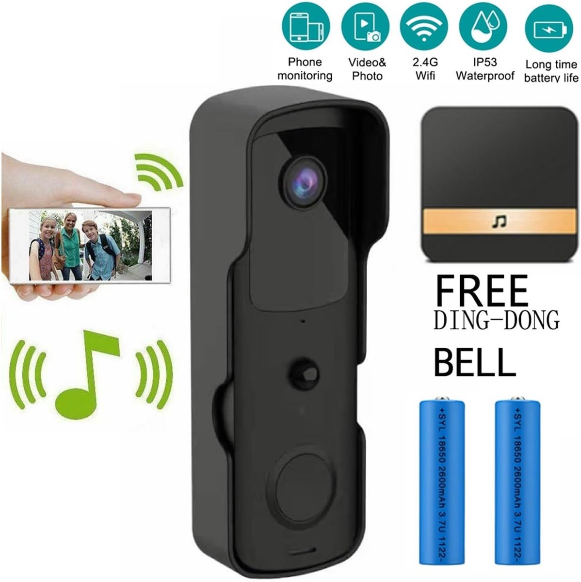 1080P HD Video Door Bell Smart Wireless WiFi Ring Doorbell Security Intercom Video Camera By Bell PIR Motion Detection (Color : D, Size : E/U) – foto 6