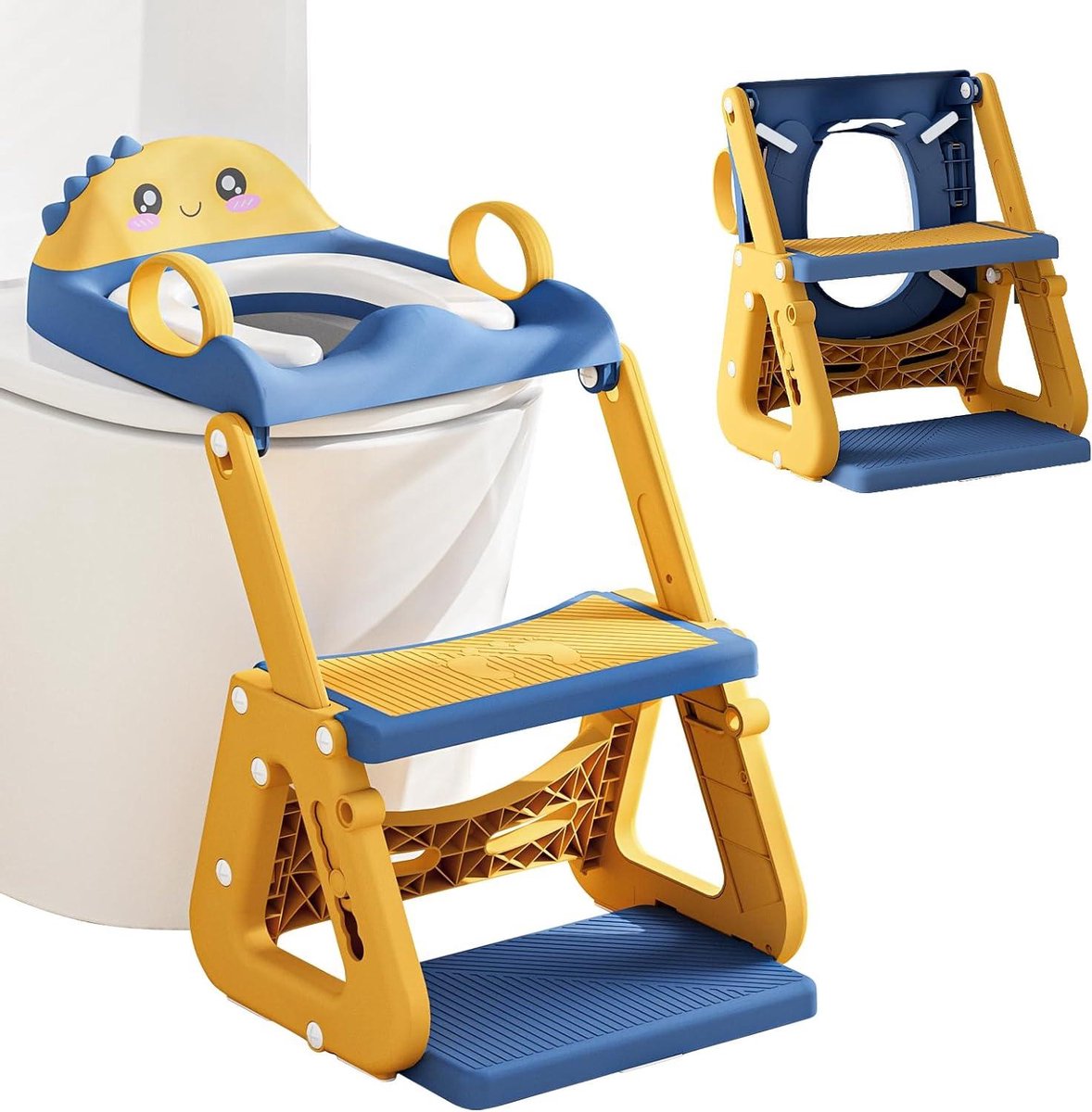 Kinder toiletbril - Met trap - Zindelijk worden - Verstelbare hoogte - 33L x 29B cm - Blauw
