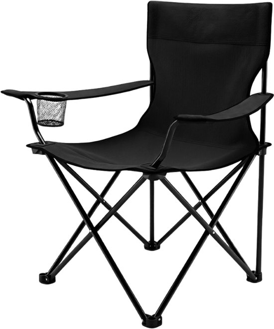 MOZY® - Inklapbare Campingstoel - Zwart - tot 120 kg - met Armleuningen en Bekerhouder - in Draagtas - Antislip - Campingstoel - Visstoel - Vissen - Vissersstoeltje van MOZY® — afbeelding 2