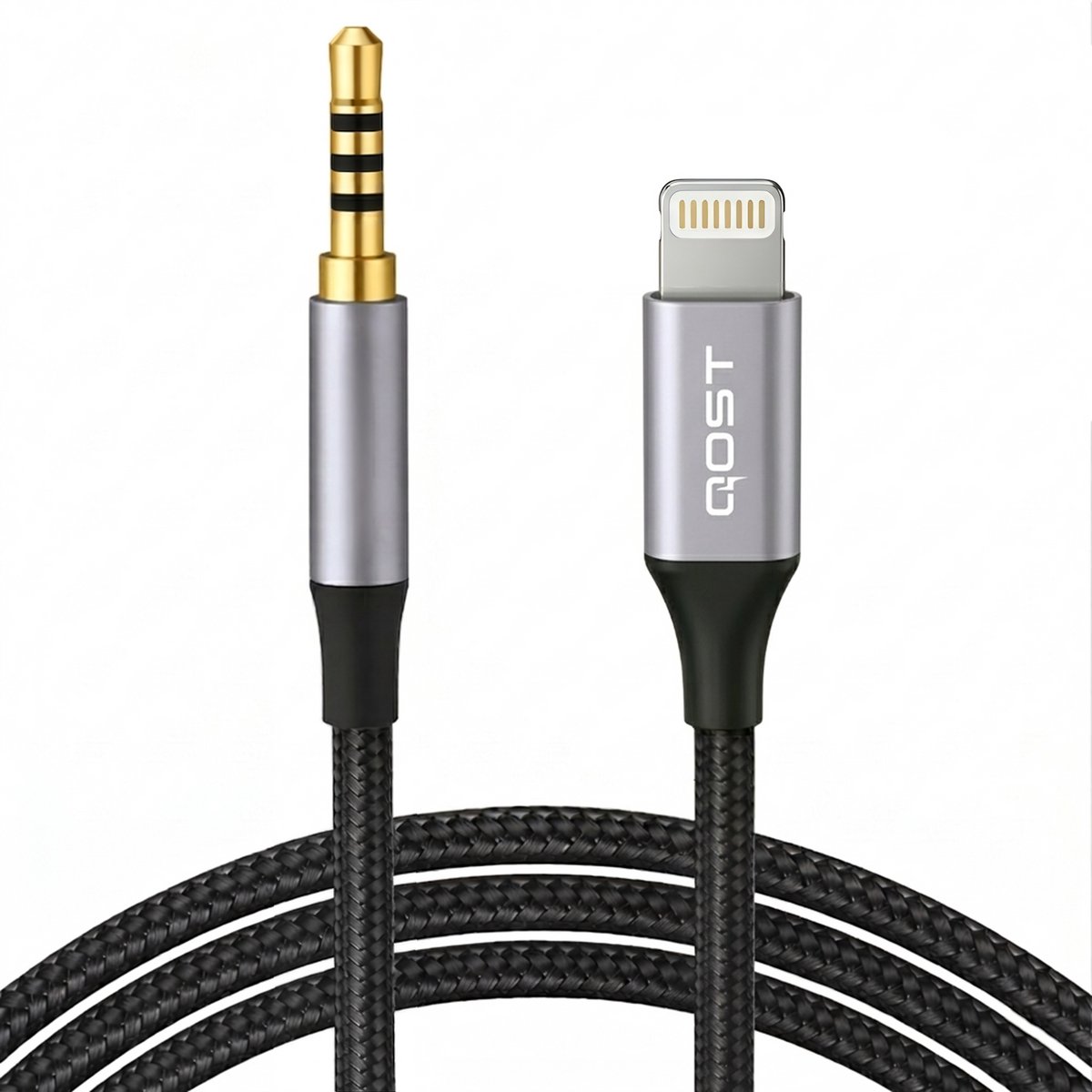 Qost - Lightning naar Aux kabel - Spacegrey - 1 Meter - 3,5 mm jack naar 8-pin - Male to Male