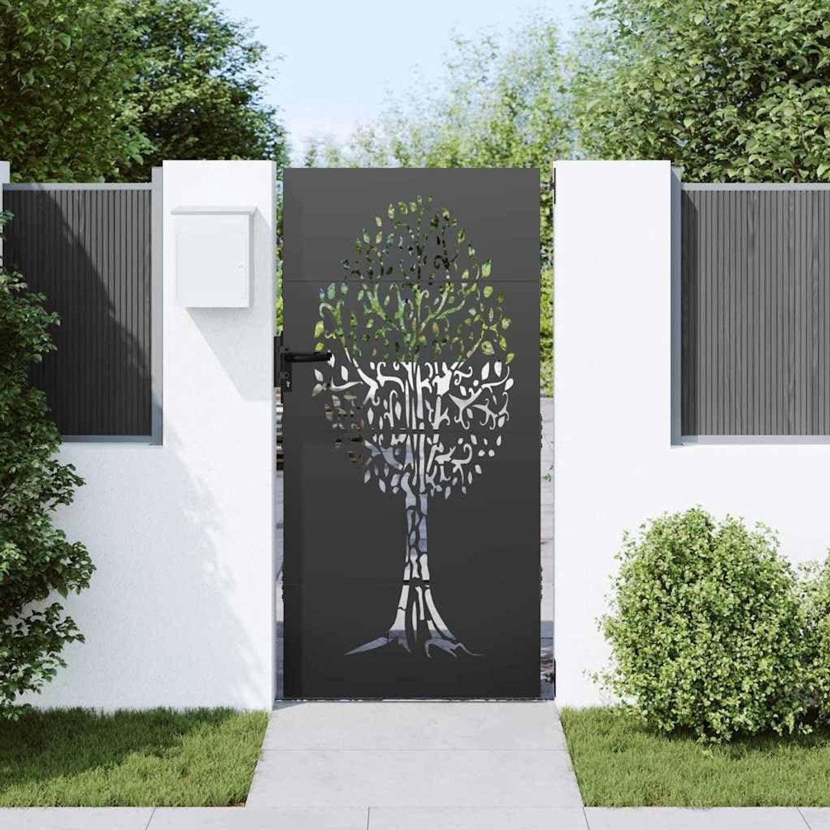 Tuinpoort Metaal - Hekwerk Deur - Veilige Toegang - Decoratief Boomdesign - Standaard Maat