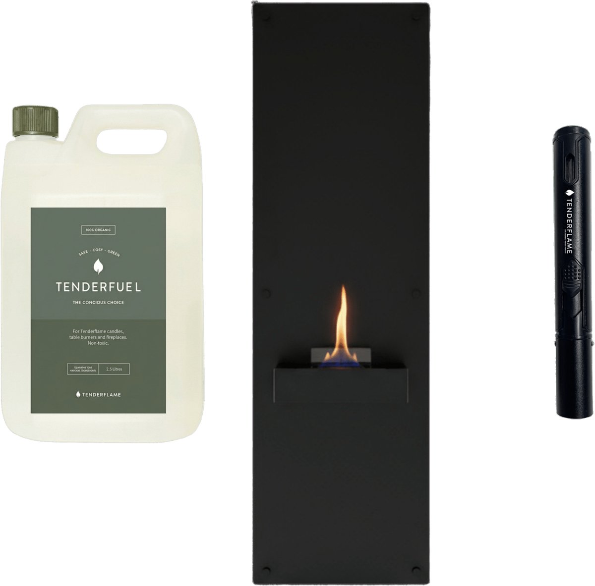 Tenderflame Rock 90 Wandhaard - Tenderfuel Organic 2,5L - Pen Torch Lighter Black