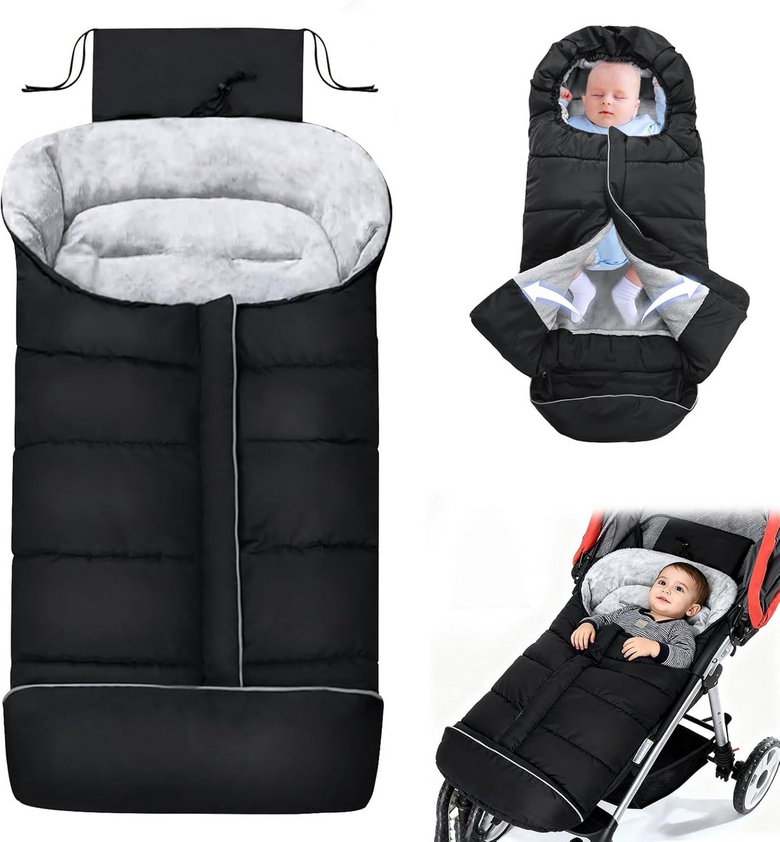 Winter Voetenzak Kinderwagen - Baby Voetenzak Thermische Zak - Baby Warm Houden - Dubbele Ritssluiting - 97 x 44 cm