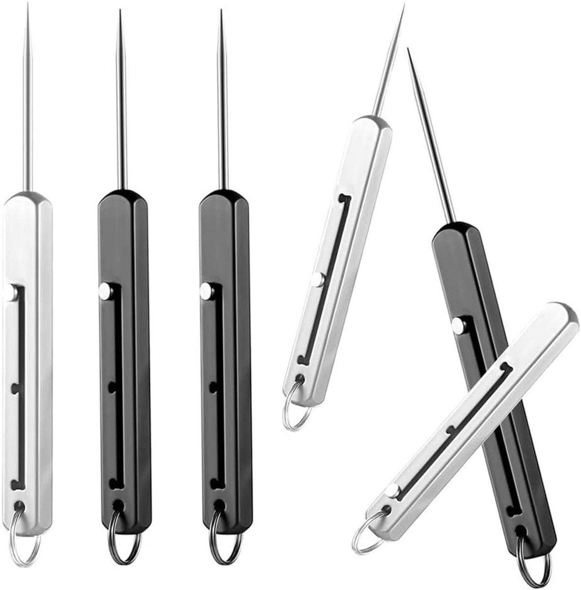 Metalen Tandenstokers - Draagbare Stokers - Tanden Reinigen - Verstelbare Lengte - 6 Stuks - Zwart Zilver