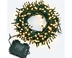 Shatchi 51011-OUTDOOR-LIGHTS-50-WW-1CS 50 LED's, werkt op batterijen, waterbestendig, voor binnen en buiten, 10 m decoratie, 8 wisselmodi, timer, Kerstmis, bruiloft, feest, verjaardag, warmwit