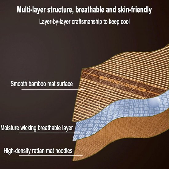 Koelmat voor Bed - Bamboe Mat - Koel Slapen - Dubbelzijdig Gebruik - 1.8 x 2m - Natuurlijk — afbeelding 2