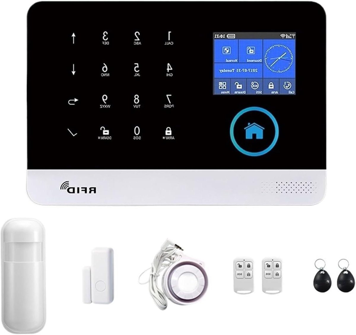 Huisbeveiliging Systeem - Draadloos Alarm - Veiligheid Thuis - Touchscreen Bediening - 10x10x10 mm - Zwart