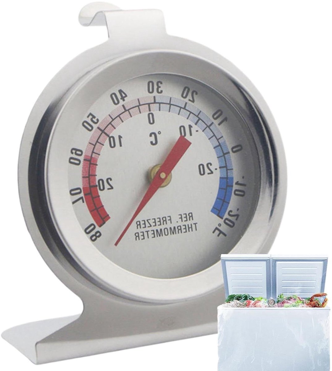 Temperatuurmeter Koelkast - Analoge Meter - Voedsel Opslag - Roestvrijstaal - 62x38x7cm - Zilver