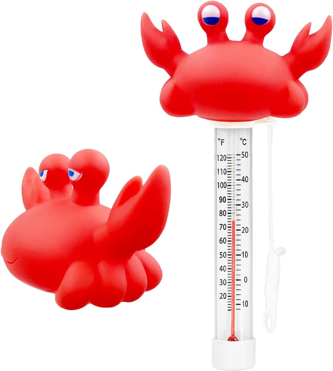 Drijvende zwembadthermometer, groot formaat, gemakkelijk af te lezen watertemperatuur, met touw - geschikt voor zwembaden, spabaden, jacuzzi's en vijvers (voor krabben).