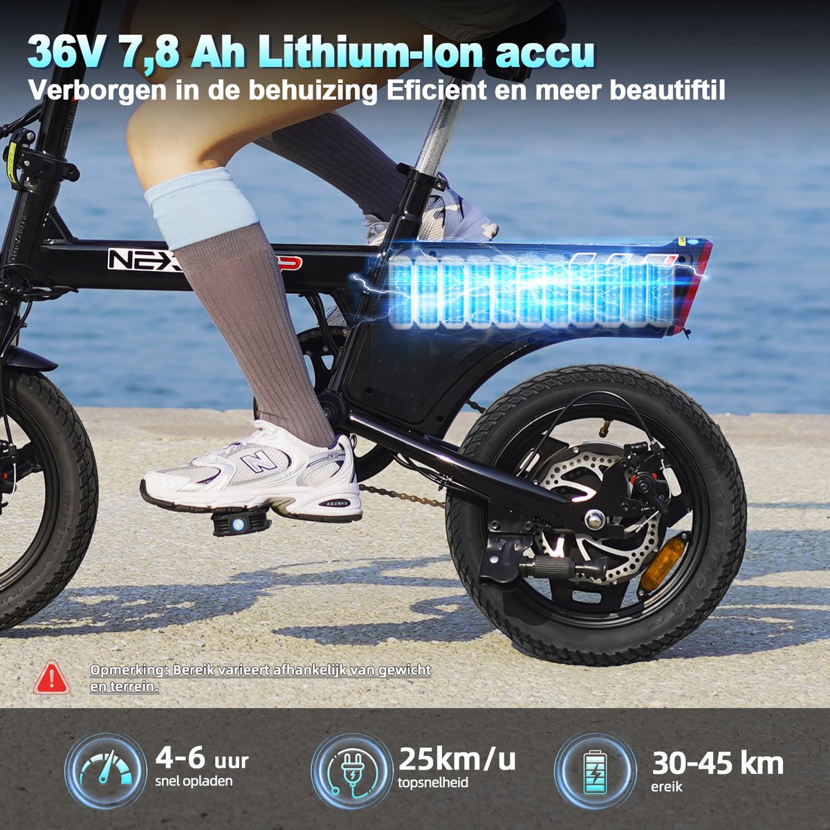 YEE GOO Elektrische Fiets - 250 W Motor - 36V 7,8Ah Batterij - 30-45 km Actieradius - 14 Inch Banden - Schijfremmen voor en achter - LED-verlichting en LCD-display - Draagbare e-bike voor woon-werkverkeer in de stad - Zwart – foto 3