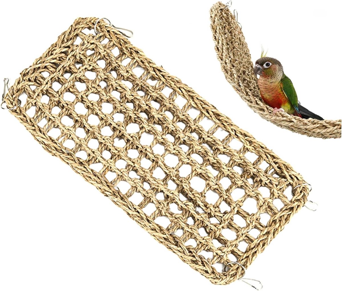 Vogel Zeegras Mat - Vogel Speelgoed Mat - Vogels Vermaken - Natuurlijk Kauwmateriaal - 35x19cm - Natuurlijk