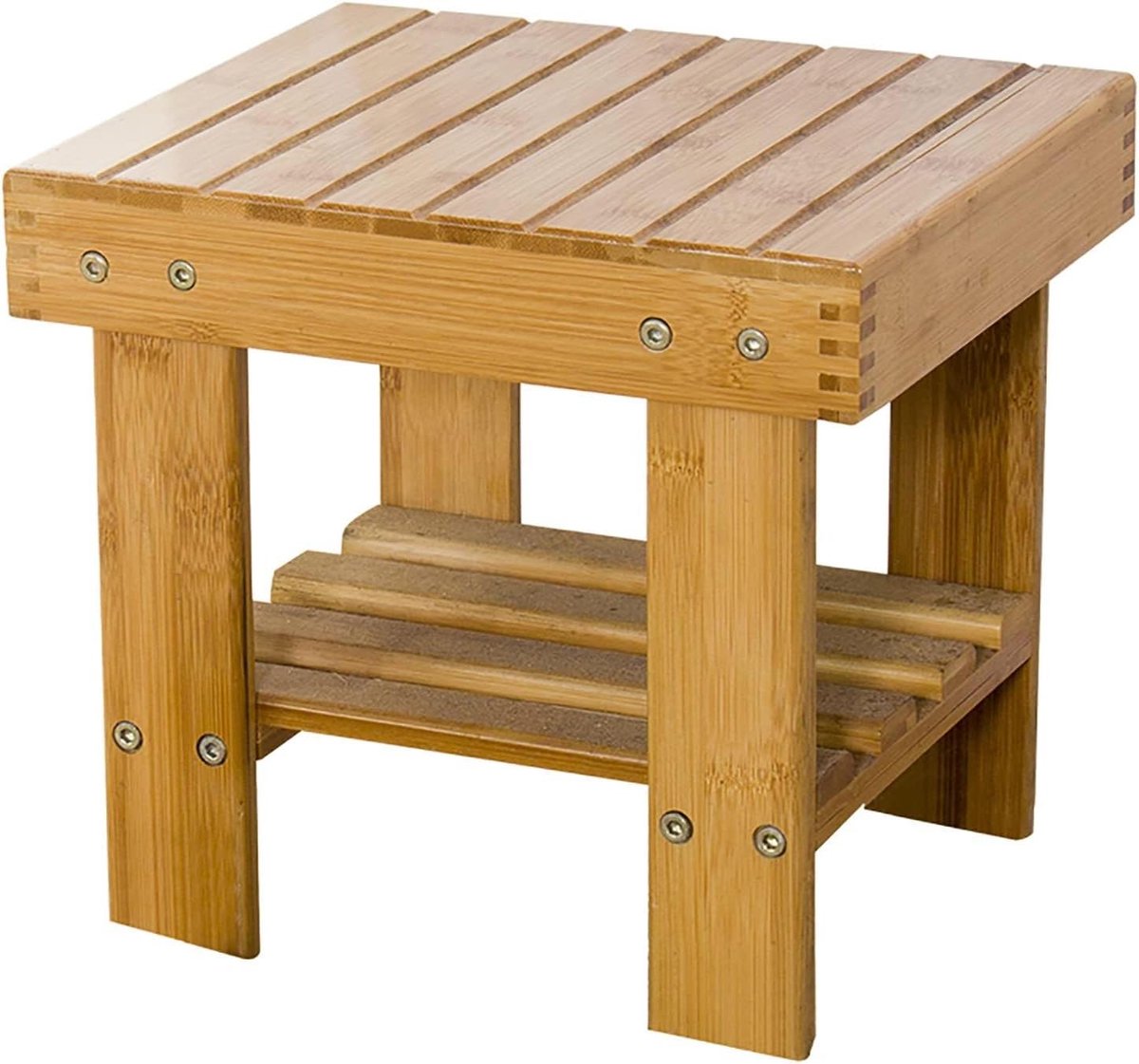 Kleine Schoenenkruk - Poef Voetenbank - Schoenen Aantrekken - Stevig Houten Frame - 20x25x24 cm - Linnen
