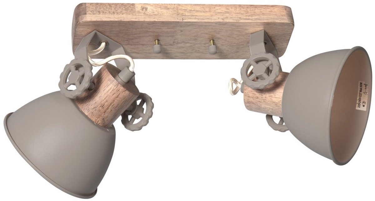 Gearwood 7969TA Plafondlamp - Taupe - Hout en metaal - Draaibaar en kantelbaar - Mexlite - Compact ontwerp met 15 cm kapdiameter en E27 fittingen