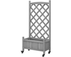Plantenbak met Trellis - Bloembak Verhoogd - Planten Kweken - Met Verrijdbare Wielen - 55x29.5x117.5 cm - Grijs
