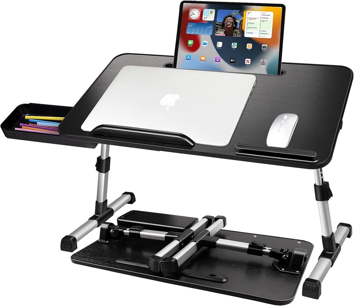 Laptoptafel - Bedtafel - Comfortabel Werken - Verstelbare Hoogte Hoek - 53 x 30 cm - Zwart