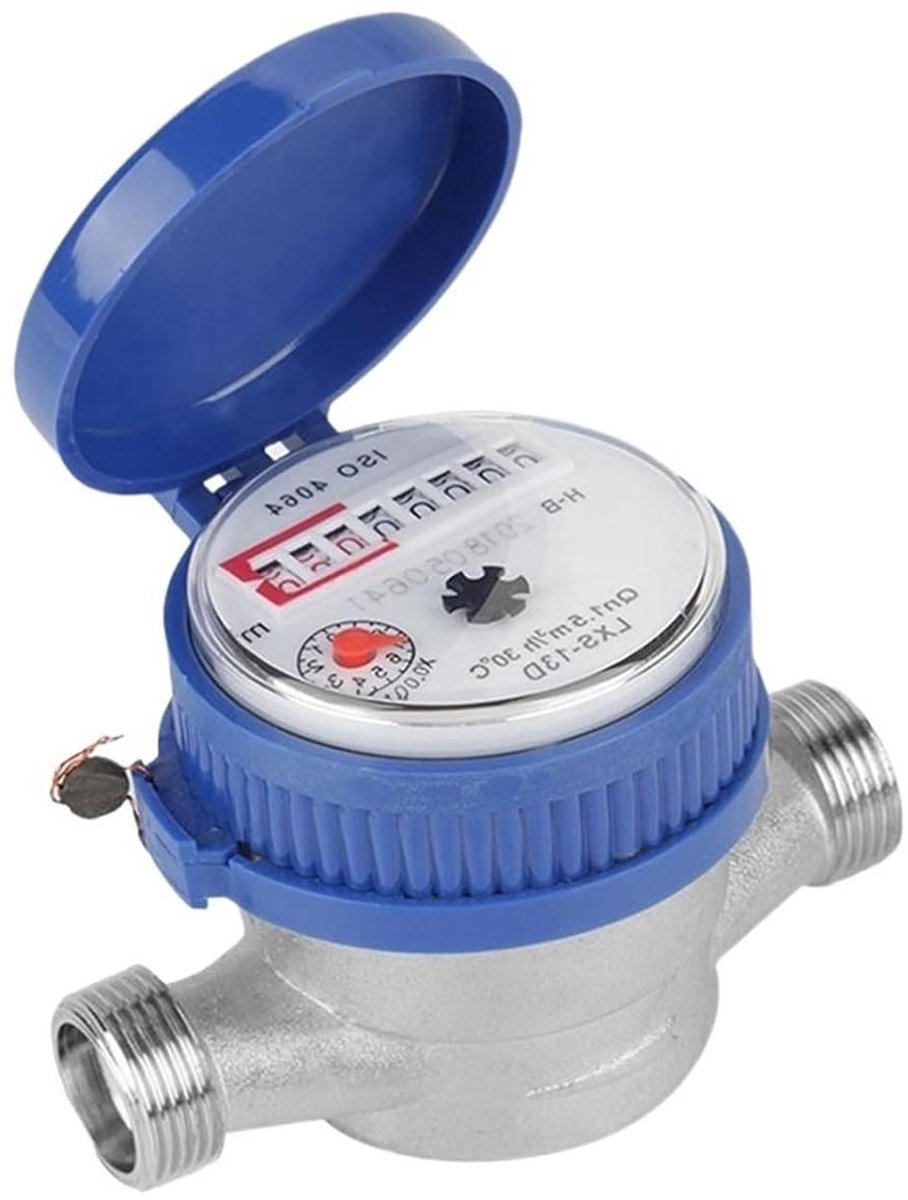 Waterstroommeter - Watermeter debietmeter - Waterverbruik meten - Antimagnetisch klasse B - 15 mm 1/2" - Blauw zilver