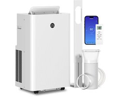 4-in-1 Mobiele Airco - Draagbare Airconditioner - 4-in-1 Koelen, Ontvochtiger, Ventilator & Slaapstand - 12000 BTU - voor 18-35 m² - met Afstandsbediening, Wifi en Spraakbediening & 24-uurs Timer - Wit