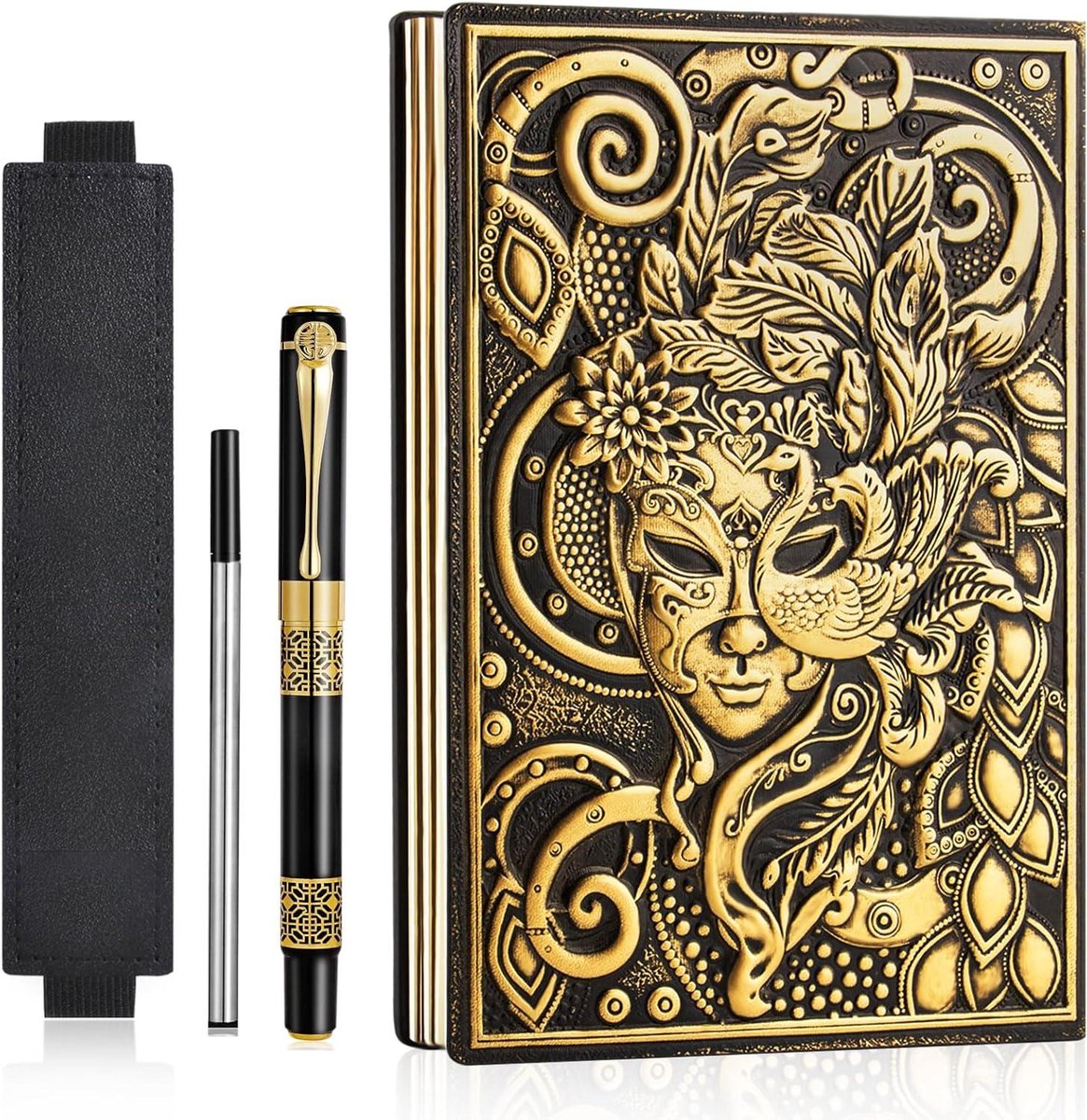 Leren Notitieboek - Dagboek Journal - Schrijven Ideeën - 3D Embossed Design - A5 - Brons