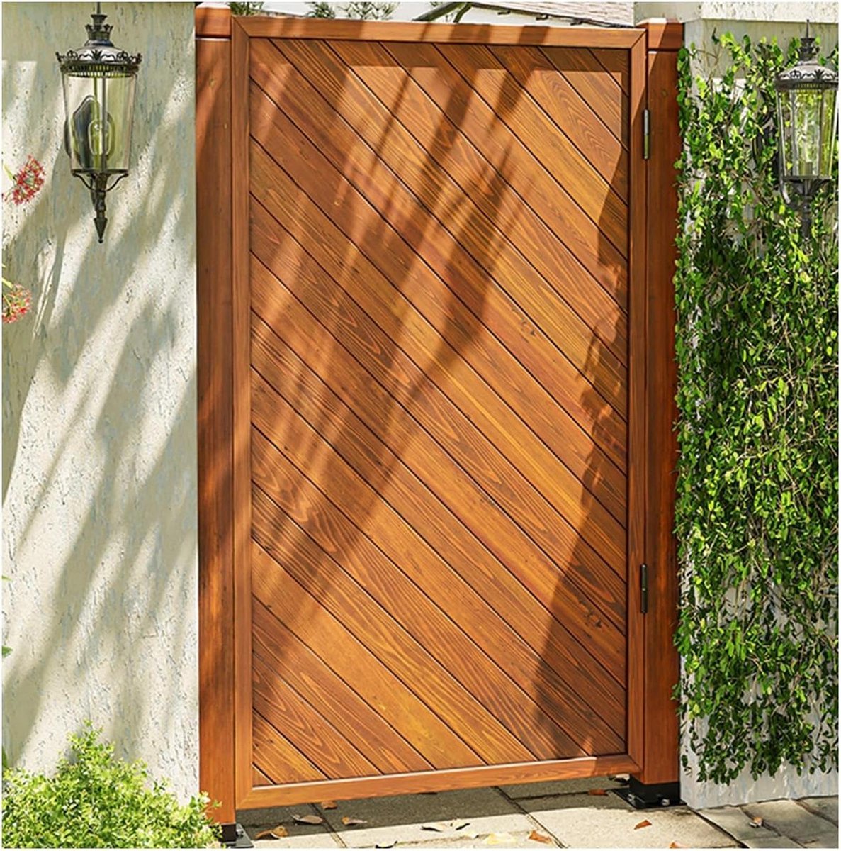 Houten vrijstaande tuinpoort voor buiten binnenplaats decoratie met kolom bruin 50x90cm