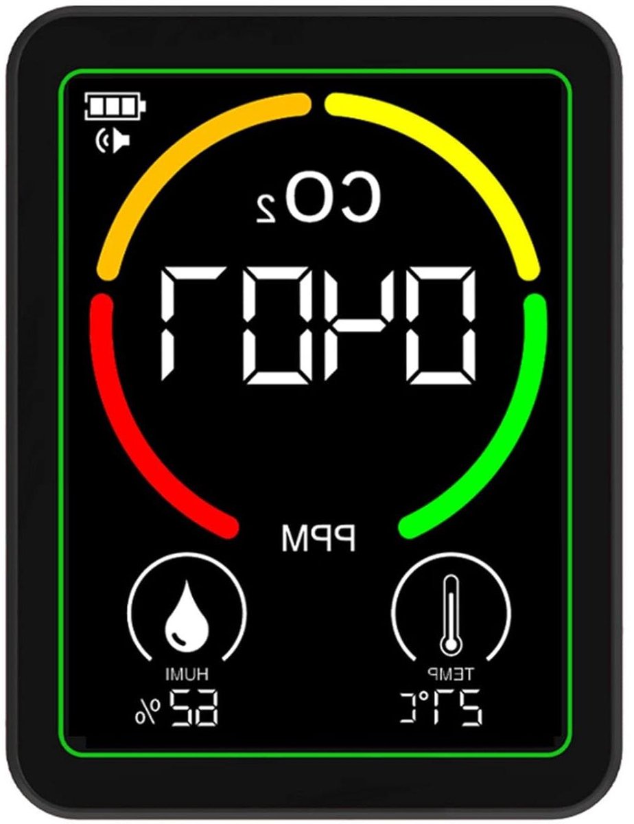 Luchtkwaliteitsmeter - CO2 meter Vochtigheidssensor - Binnenklimaat Monitoren - 3-in-1 Detector - 15 x 11 x 5 cm - Wit