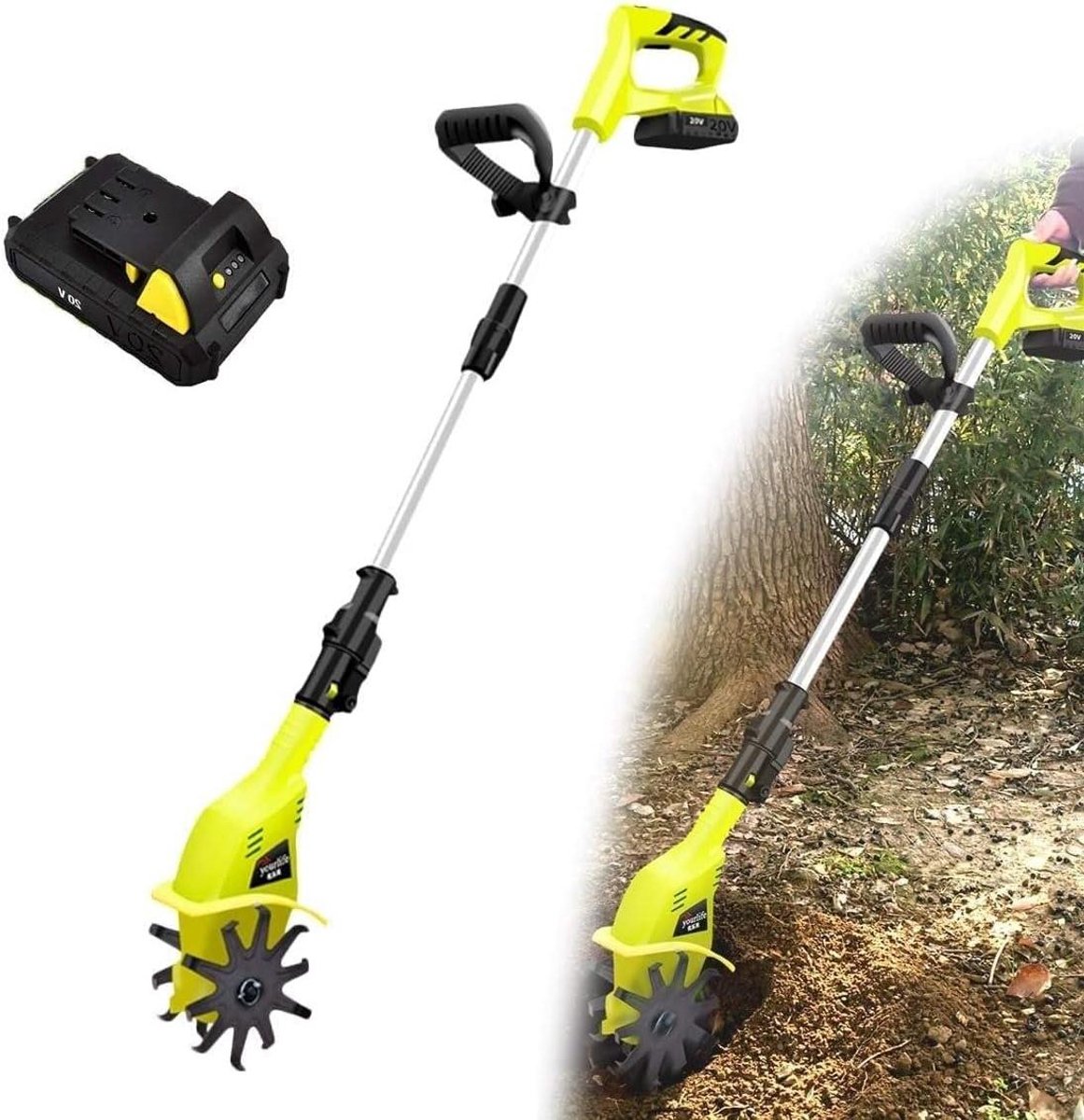 Draadloze Tuinfrees - Elektrische Frees - Grond Losmaken - Compact Ontwerp - 10 Cm Breed - Geel