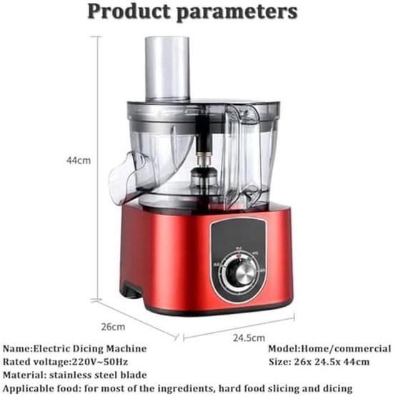 Elektrische Groentesnijder - Voedselhakker Keuken - Professioneel Snijden - 5L Glazen Kom - 600W Motor - Zilver — afbeelding 4