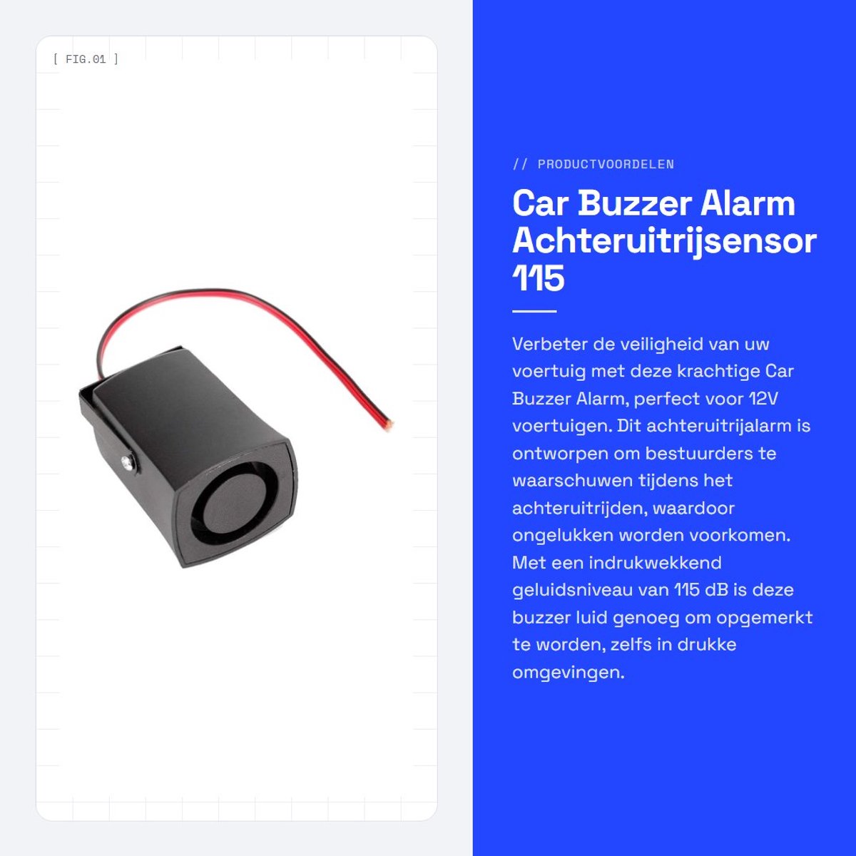 Dailygoods- Achteruitrijalarm 115 dB - Universeel - 12 V - Zwart - ABS - Duurzaam - Achteruitrijzoemer