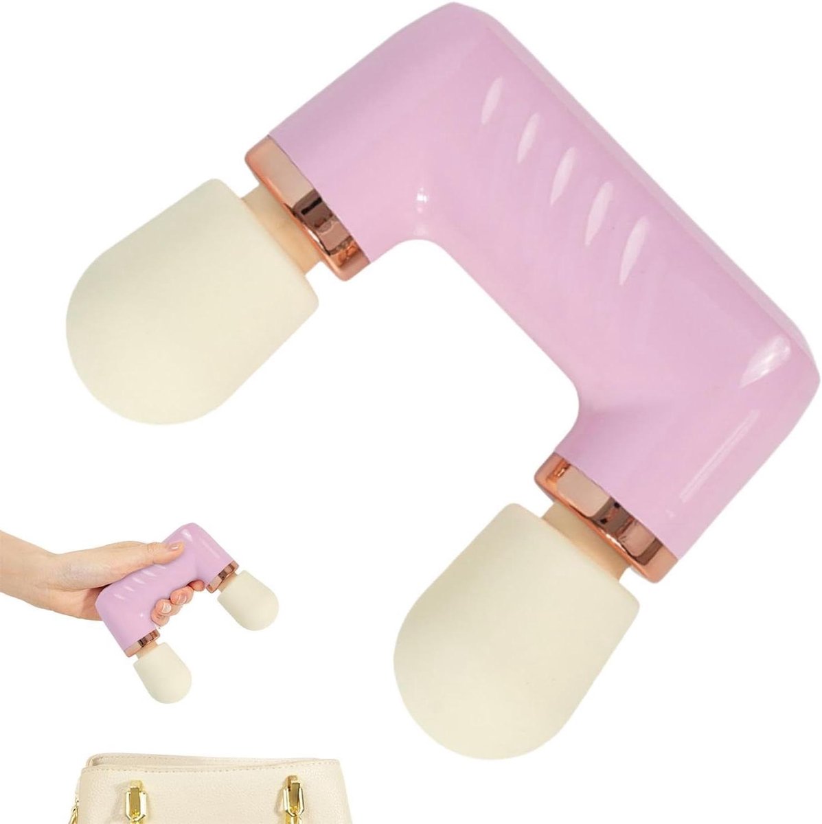 Percussie Massageapparaat - Spierontspanner Draagbaar - Spierherstel Bevorderen - Dubbele Massagekop - 125 x 117 x 39 cm - Crèmegeel