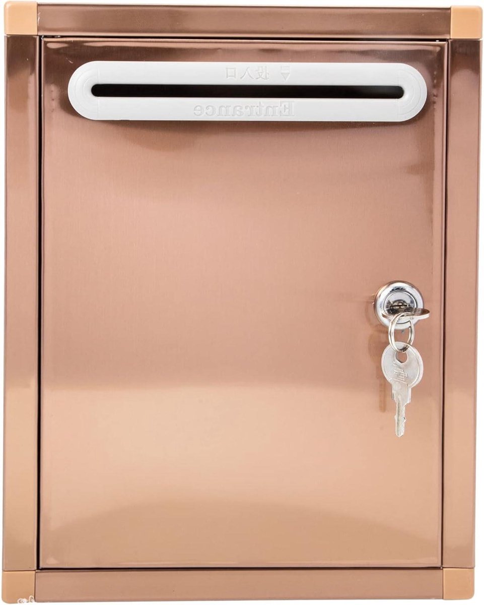 Brievenbus Met Slot - Suggestiebak Metaal - Veilig Post Opslaan - Waterdicht Ontwerp - 27x21x11cm - Goud