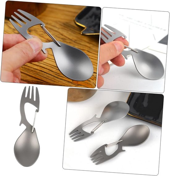 BESPORTBLE 3 Pieces Spork Outdoor Travel Backpack Lightweight Travel Backpack Camping Utensil Tracks Portable Camping Tools Small Stainless Steel Travel Titanium Spoon — afbeelding 3