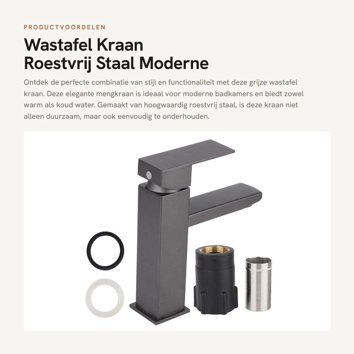 Dailygoods- Wastafelkraan RVS - Mengkraan - Badkamer - Enkelvoudige verbinding - G1/2 inch aansluiting - Ronde vorm 17 x 11 cm