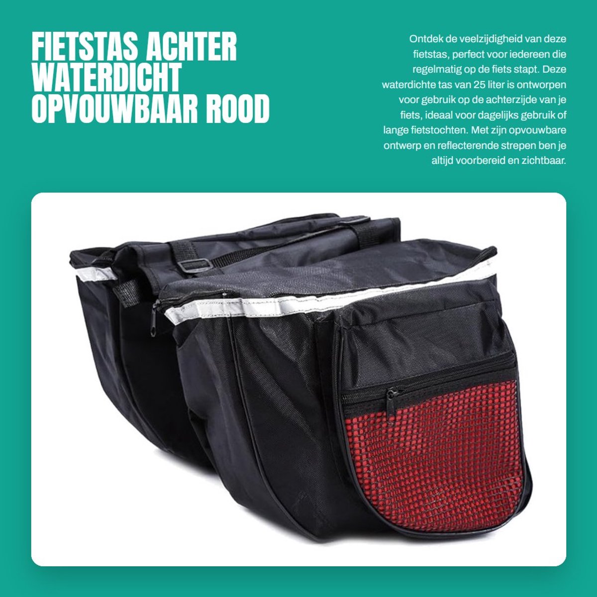 Dailygoods- Fietstas Waterdicht - Fietstas Achter - Inklapbaar - Reflecterende Strepen - Draagtas met Handvat - 25 Liter - Fietsbagage