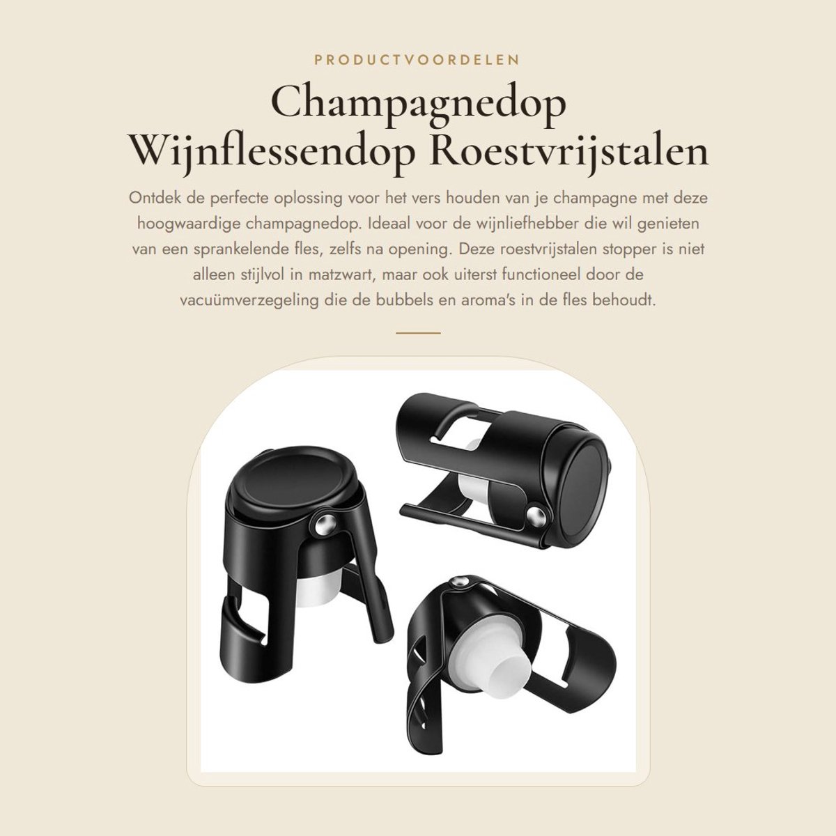 Dailygoods- Champagnedop Vacuüm - Flessenstop - Wijnstopper - Grappig - Roestvrij Staal - 3 Stuks