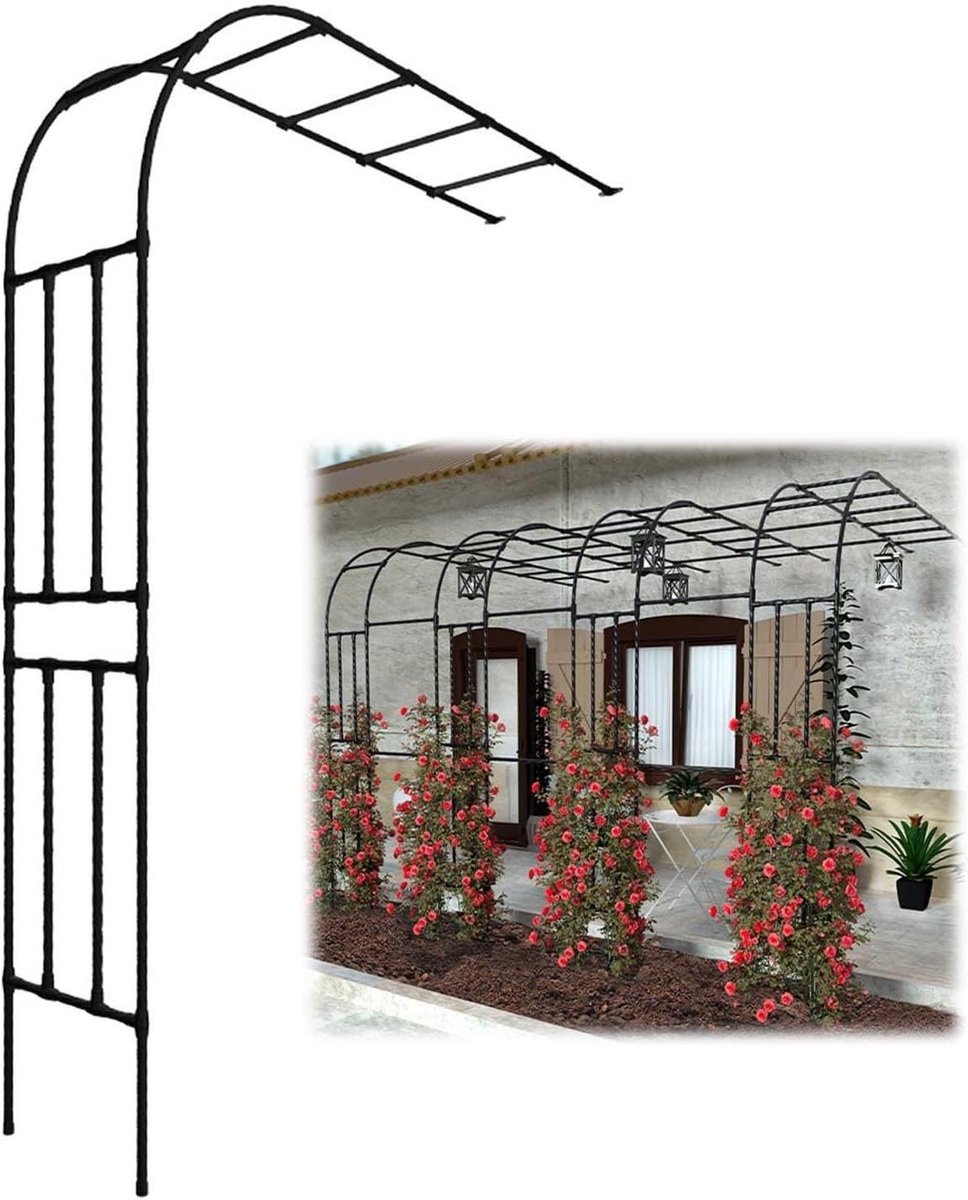 Tuinboog Metaal - Rozenboog Pergola - Klimplanten Ondersteunen - Weerbestendig Roestvrij - 75-375 cm Breed - Zwart Wit