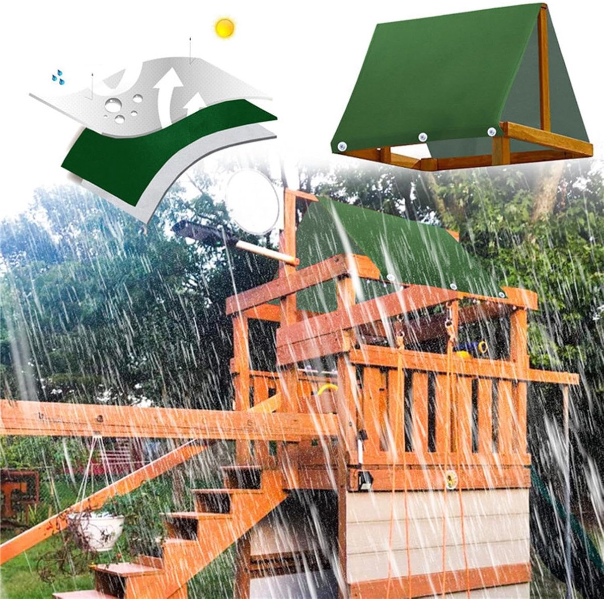 Schommel Overkapping - Speeltoestel Dak - Buiten Spelen - Waterdicht Stof - 228 x 109 cm - Zwart