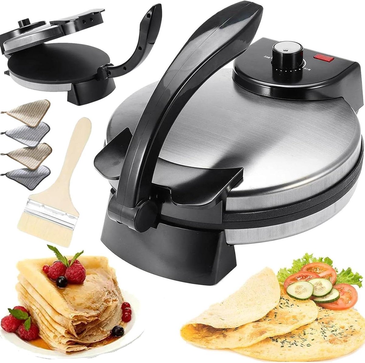 13 "Elektrische Tortilla Press & Roti Maker, Non-Stick Tortilla Press Machine met verstelbare temperatuur, Prensa Para Tortillas, Chapati Maker Machine, Burrito Maker, Tortillera voor Pizza